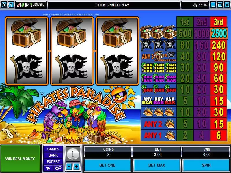 Pirate's Paradise Slots made by Microgaming - Main Screen Reels