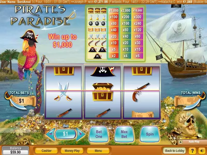 Pirates Paradise Slots made by NeoGames - Main Screen Reels
