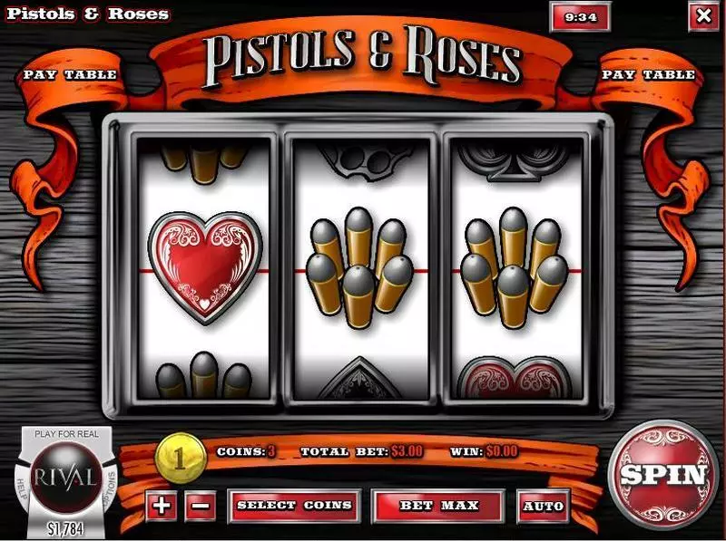 Pistols & Roses Slots made by Rival - Main Screen Reels