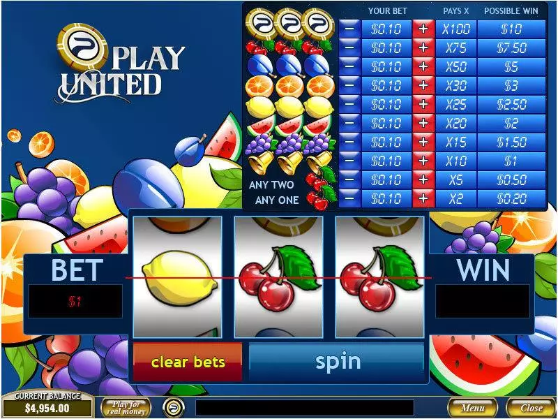 Play United Slots made by PlayTech - Main Screen Reels