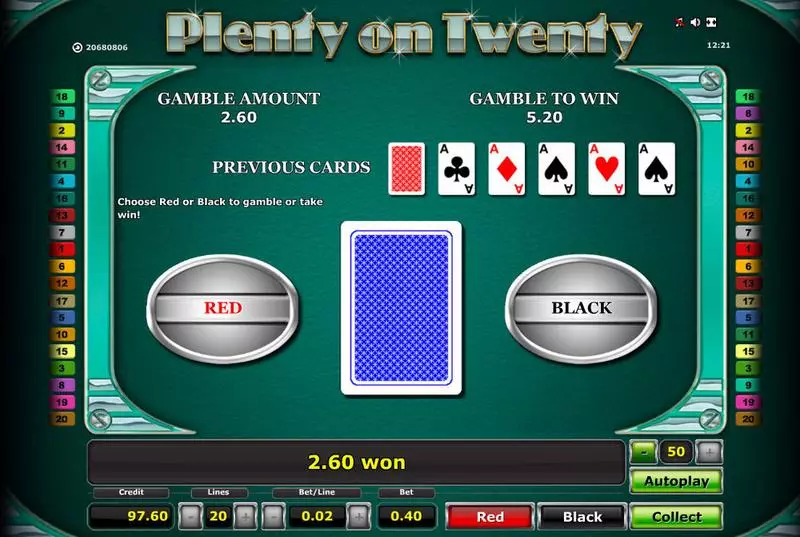 Plenty on Twenty Slots made by Novomatic - Gamble Screen