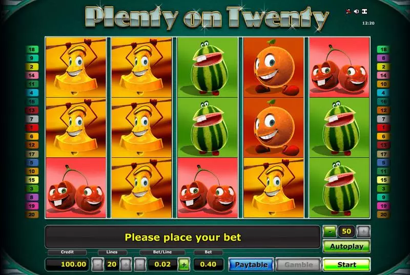 Plenty on Twenty Slots made by Novomatic - Main Screen Reels