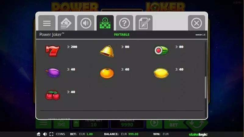 Power Joker Slots made by StakeLogic - Paytable