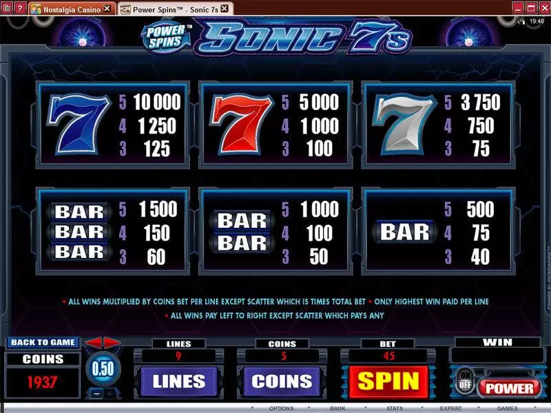 Power Spins - Sonic 7's Slots made by Microgaming - Info and Rules