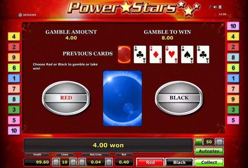 Power Stars Slots made by Novomatic - Gamble Screen