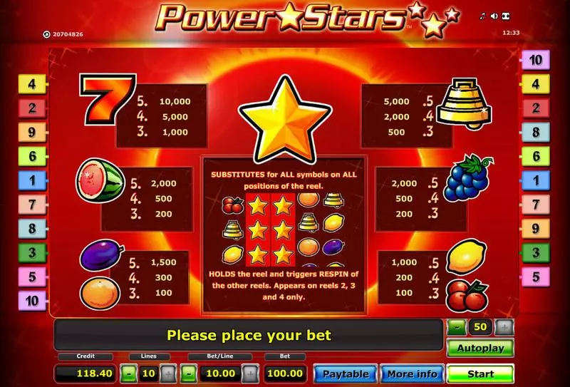 Power Stars Slots made by Novomatic - Info and Rules