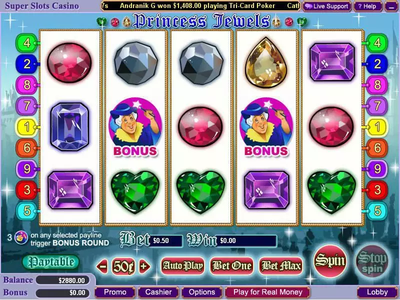 Princess Jewels Slots made by WGS Technology - Main Screen Reels