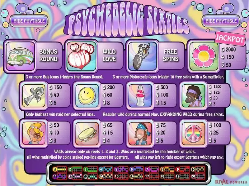 Psychedelic Sixties Slots made by Rival - Info and Rules