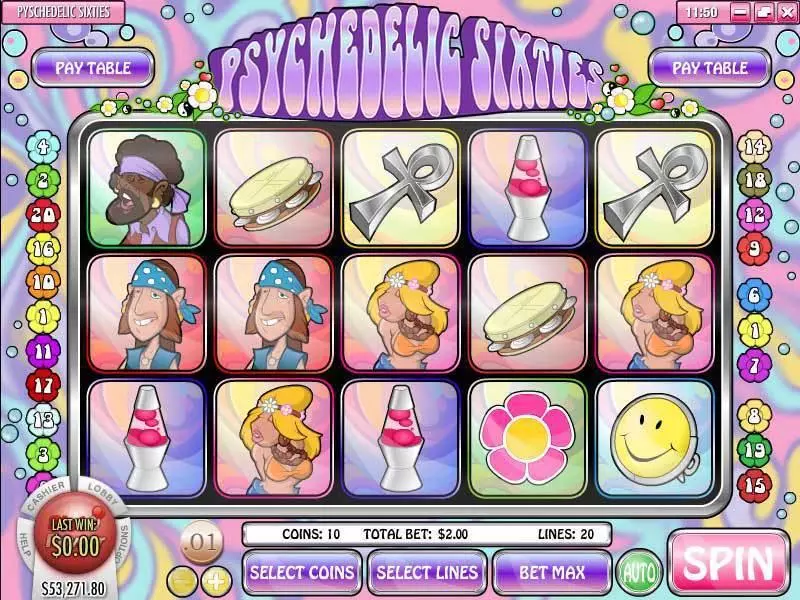Psychedelic Sixties Slots made by Rival - Main Screen Reels