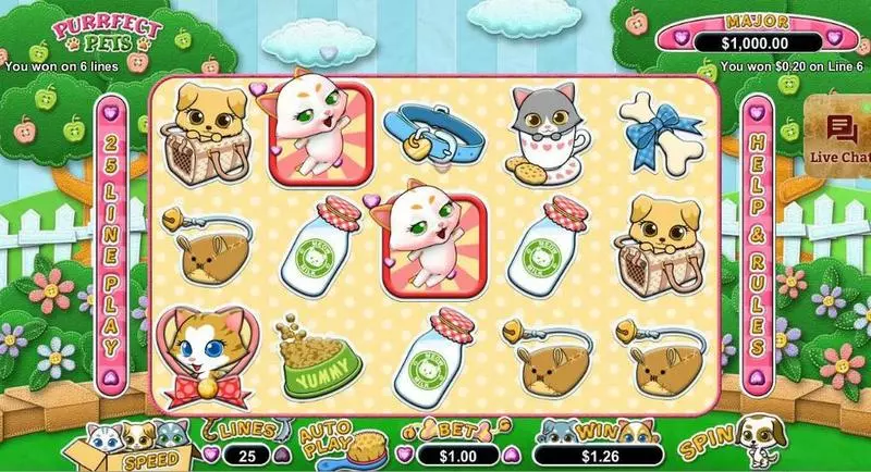 Purrfect Pets Slots made by RTG - Main Screen Reels