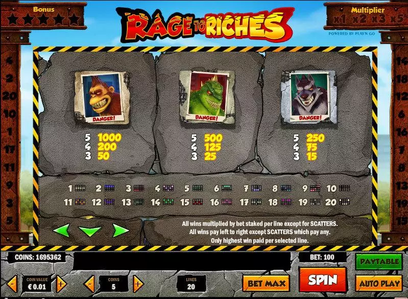 Rage to Riches Slots made by Play'n GO - Info and Rules