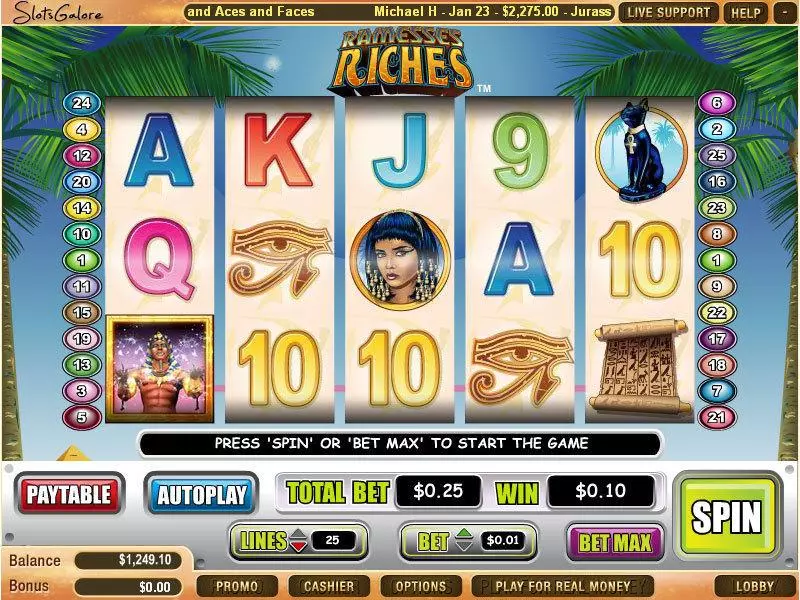 Ramesses Riches Slots made by WGS Technology - Main Screen Reels