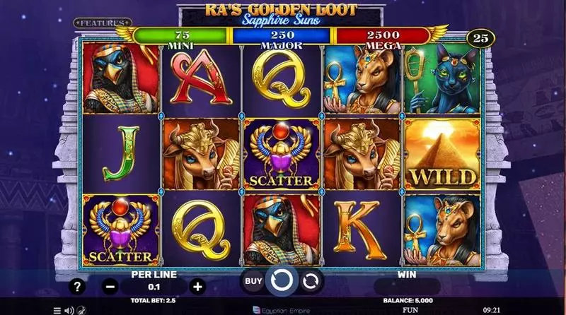 Ra’s Golden Loot – Sapphire Suns Slots made by Spinomenal - Main Screen Reels
