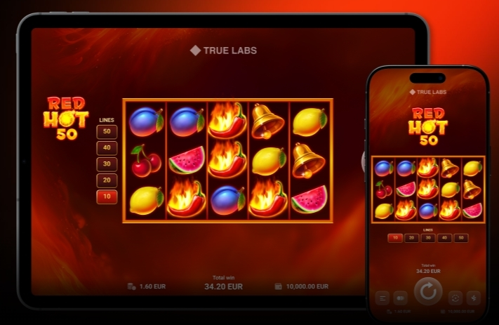 Red Hot 50 Slots made by TrueLab Games - Introduction Screen