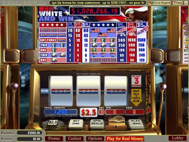 Red White and Win Slots made by WGS Technology - Main Screen Reels
