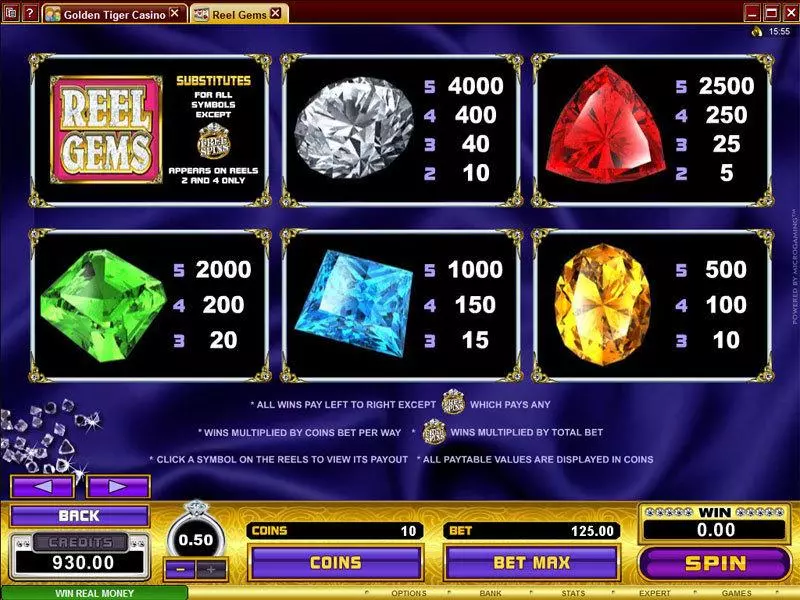 Reel Gems Slots made by Microgaming - Info and Rules