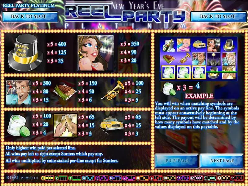 Reel Party Platinum Slots made by Rival - Info and Rules