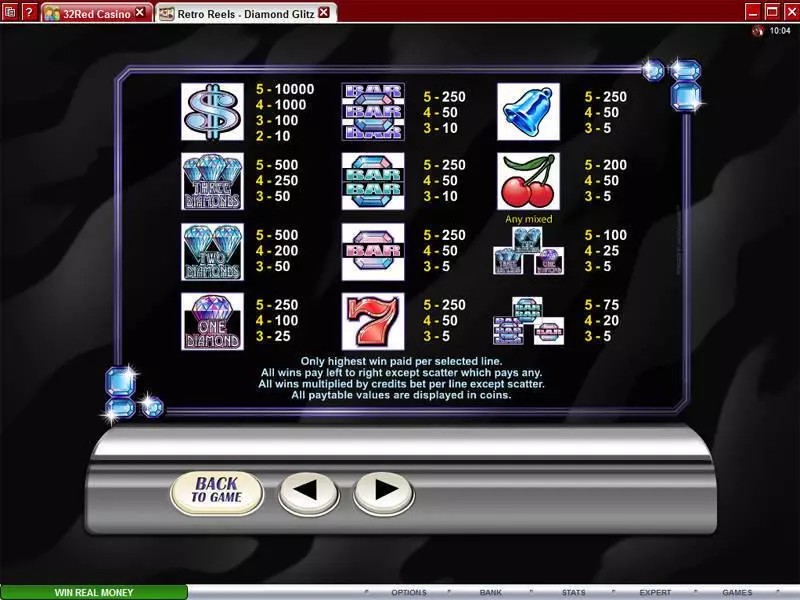 Retro Reels - Diamond Glitz Slots made by Microgaming - Info and Rules