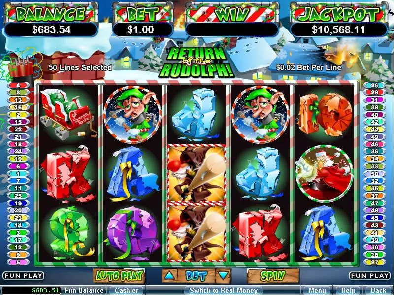 Return of the Rudolph Slots made by RTG - Main Screen Reels