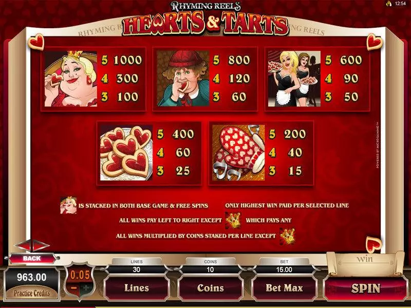 Rhyming Reels - Hearts and Tarts Slots made by Microgaming - Info and Rules