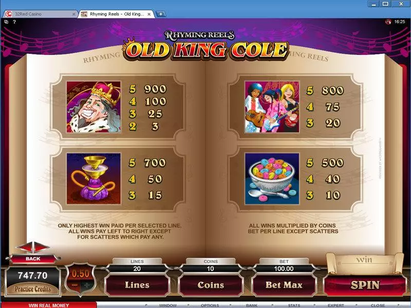 Rhyming Reels - Old King Cole Slots made by Microgaming - Info and Rules