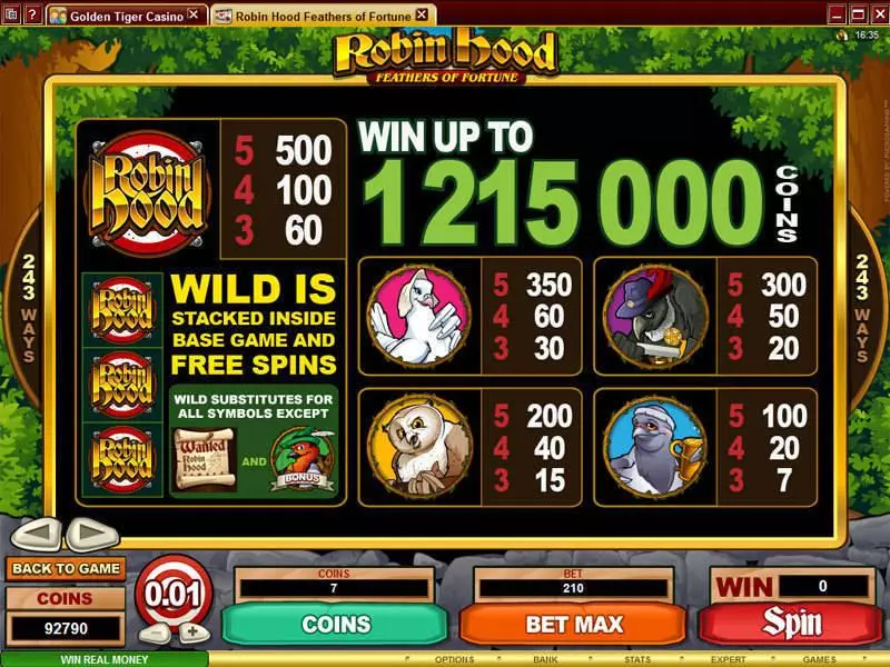 Robin Hood Feathers of Fortune Slots made by Microgaming - Info and Rules