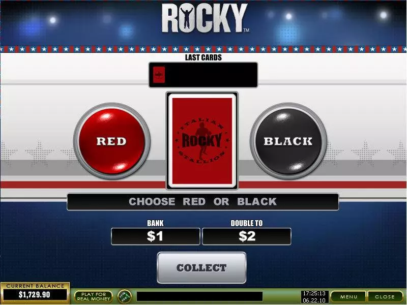 Rocky Slots made by PlayTech - Gamble Screen