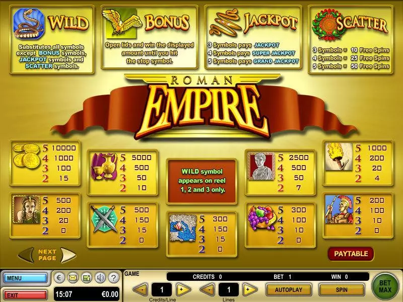 Roman Empire Slots made by GTECH - Info and Rules