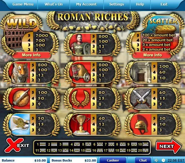Roman Riches Slots made by Leap Frog - Info and Rules