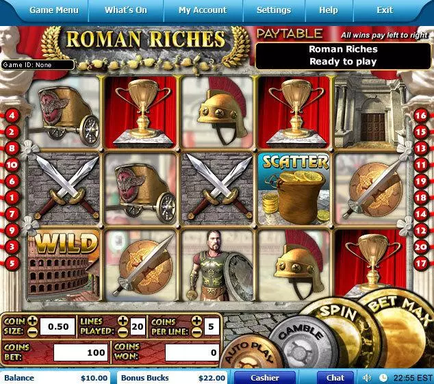 Roman Riches Slots made by Leap Frog - Main Screen Reels