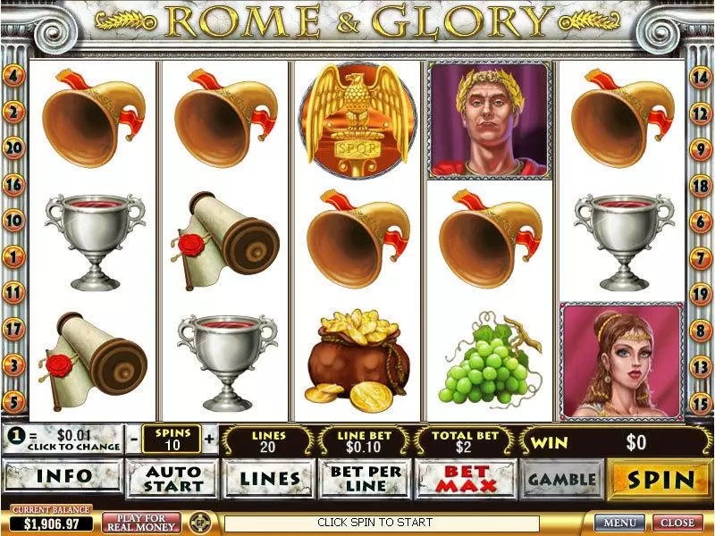 Rome and Glory Slots made by PlayTech - Main Screen Reels
