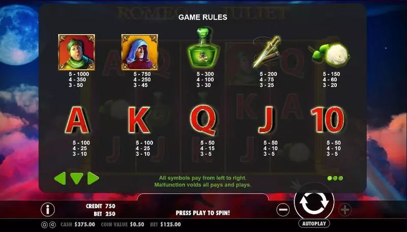 Romeo and Juliet Slots made by Pragmatic Play - Info and Rules