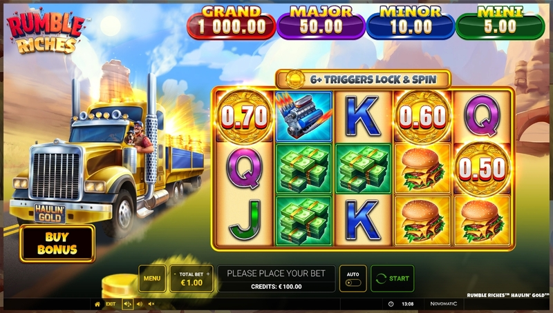 Rumble Riches - Haulin Gold Slots made by Greentube - Main Screen Reels