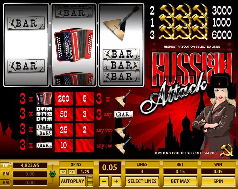 Russian Attack Slots made by Topgame - Main Screen Reels