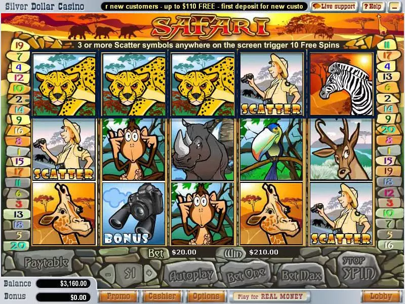 Safari Slots made by WGS Technology - Main Screen Reels