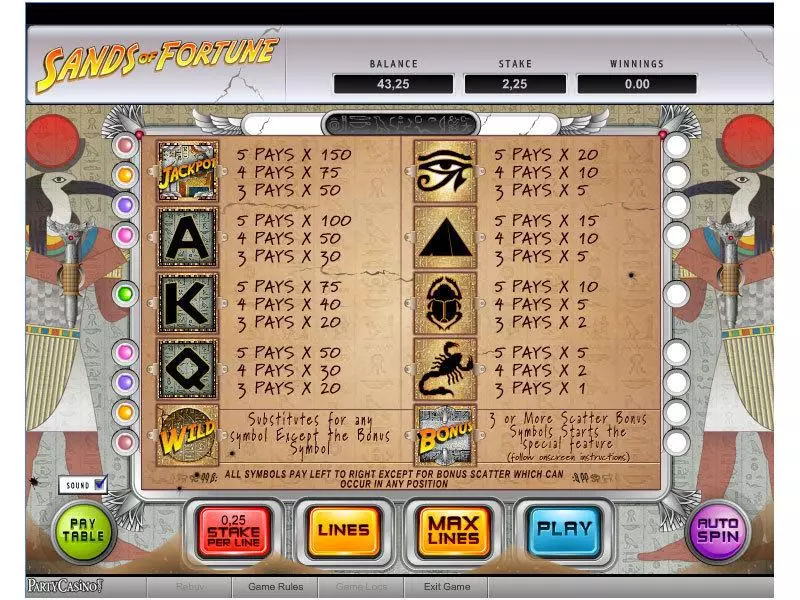 Sands of Fortune Slots made by bwin.party - Info and Rules