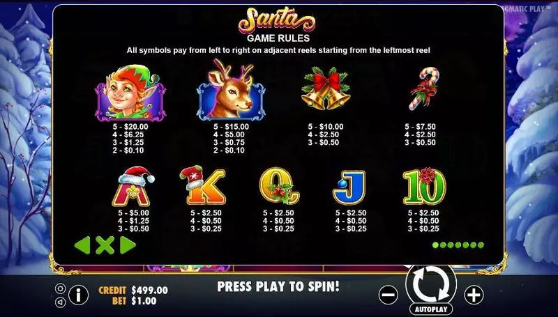Santa Slots made by Pragmatic Play - Paytable