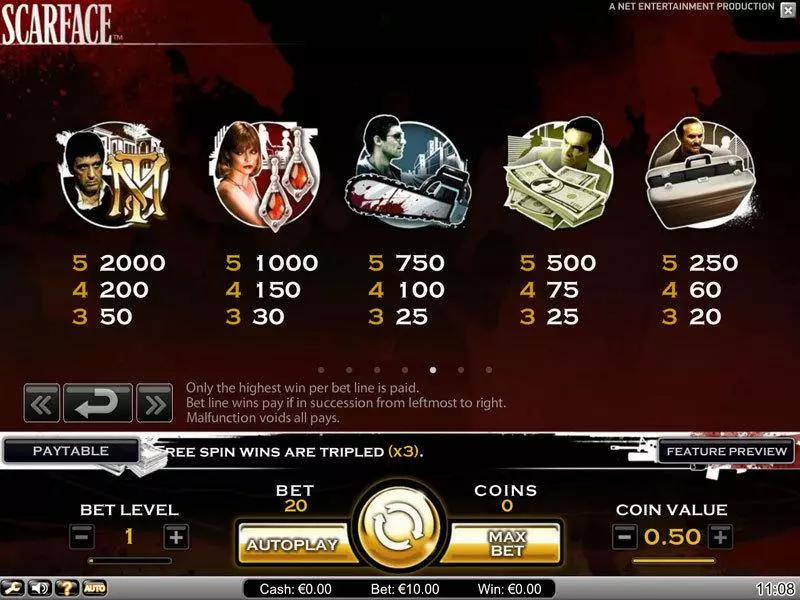 Scarface Slots made by NetEnt - Info and Rules