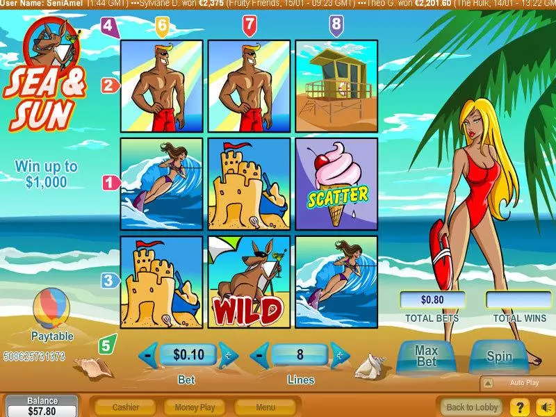 Sea and Sun Slots made by NeoGames - Main Screen Reels