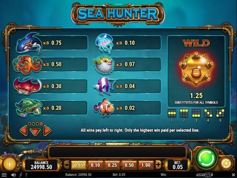 Sea Hunter Slots made by Play'n GO - Paytable