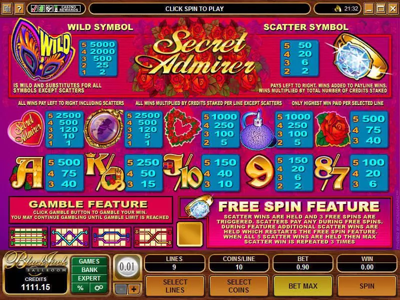 Secret Admirer Slots made by Microgaming - Info and Rules