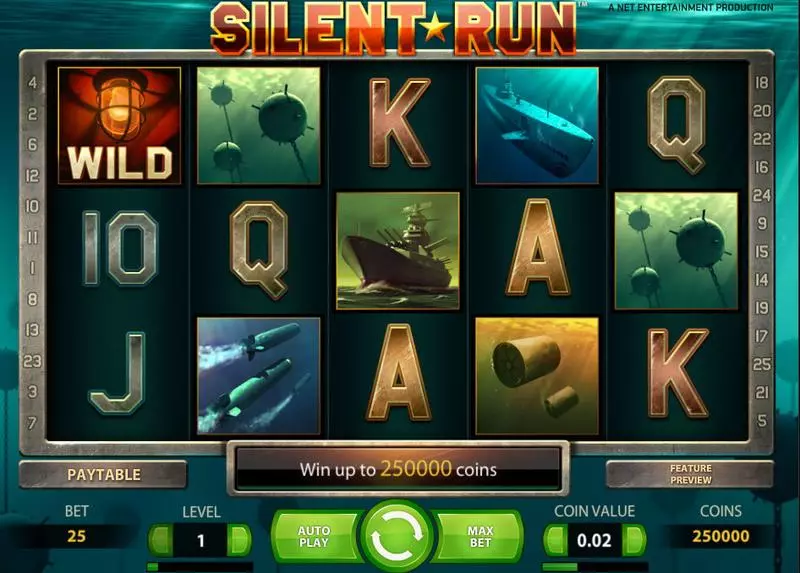 Silent Run Slots made by NetEnt - Main Screen Reels