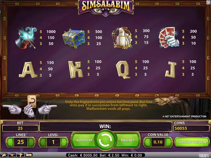 Simsalabim Slots made by NetEnt - Info and Rules