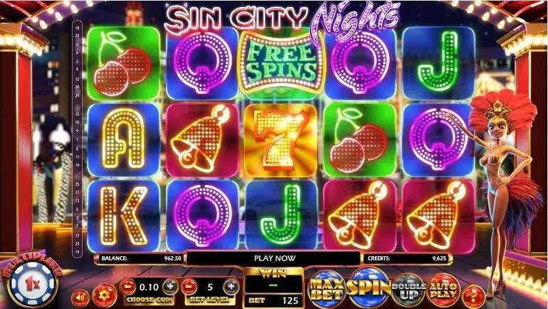 Sin City Nights Slots made by BetSoft - Main Screen Reels