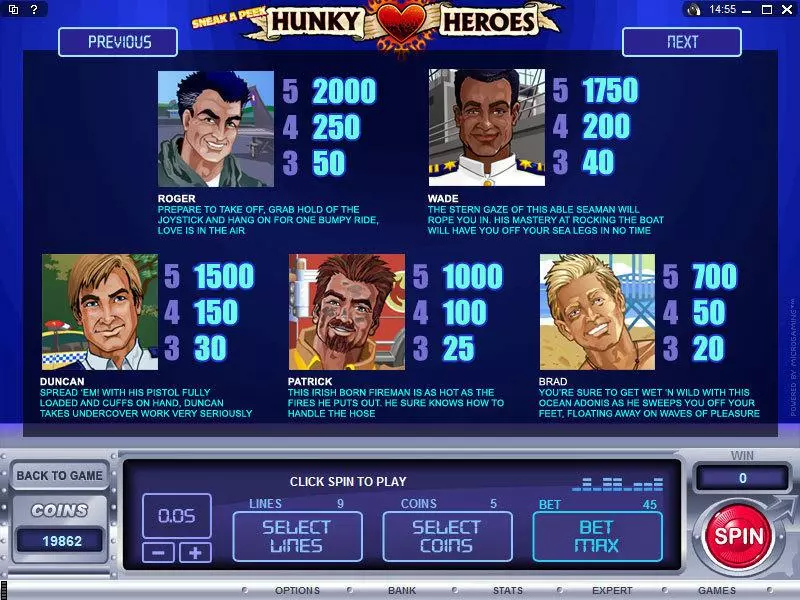 Sneak a Peek - Hunky Heroes Slots made by Microgaming - Info and Rules