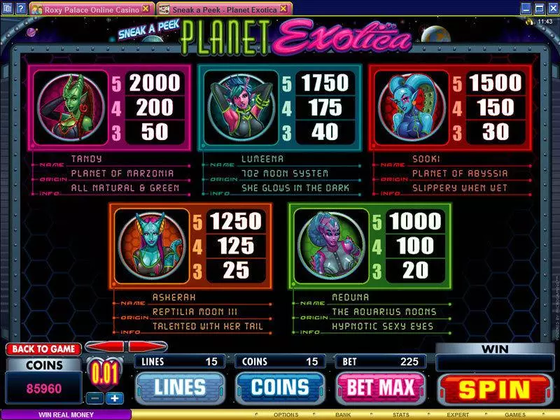 Sneak a Peek - Planet Exotica Slots made by Microgaming - Info and Rules