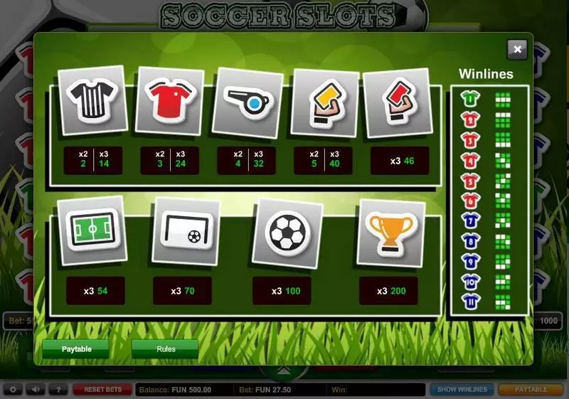 Soccer Slots Slots made by 1x2 Gaming - Paytable
