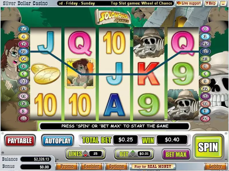 Solomons Mines Slots made by WGS Technology - Main Screen Reels