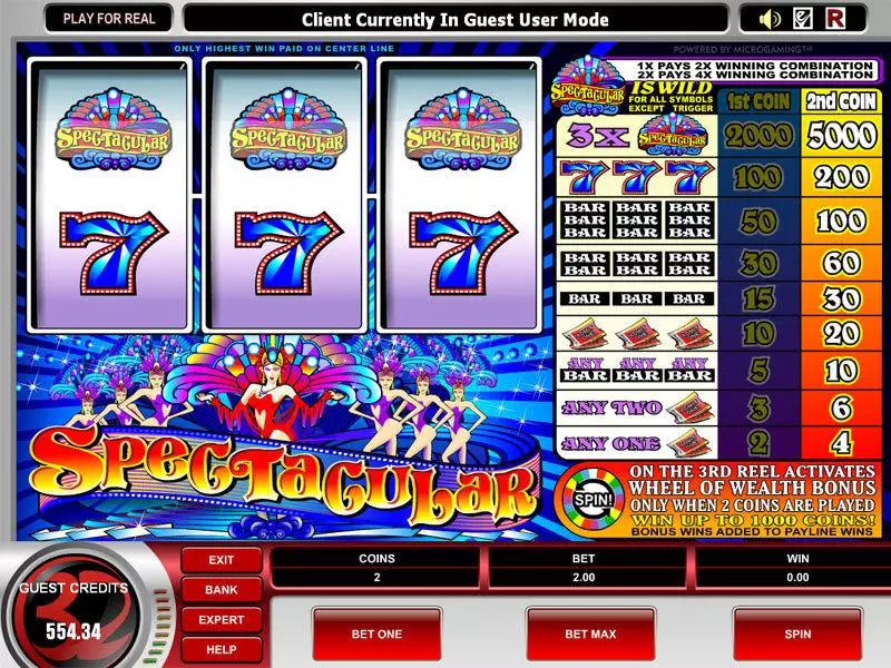 Spectacular Slots made by Microgaming - Main Screen Reels