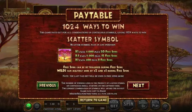 Stampede Slots made by BetSoft - Paytable